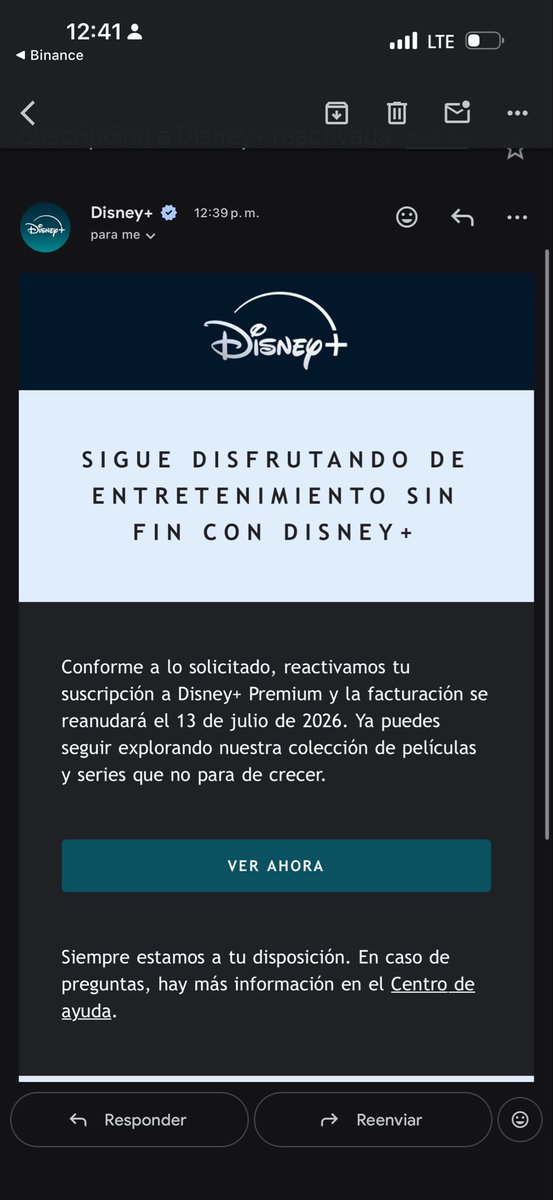 Nelson17088205's tweet photo. De la nada @disneyplusla se renueva, trabajando estaba cuando me llega este Mail, $17 mensuales sin aviso, sin contratación…. https://t.co/vUQNw3GPEQ