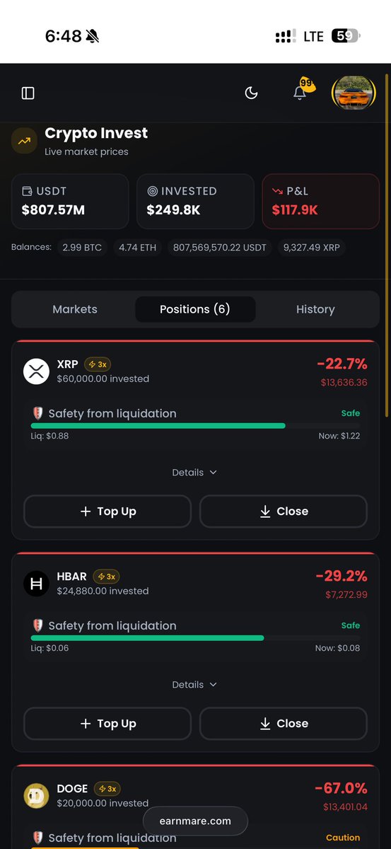 earnmare's tweet photo. day 13 — 6:48pm
p&amp;l: -$117,900
best position in 12 days.
recovered $127,000 from the all-time low of -$244,900.
eth: -70.4% · still in danger but improving.
earnmare fees: $0.00
https://t.co/FS8GKBa00w https://t.co/CS55d26Ane