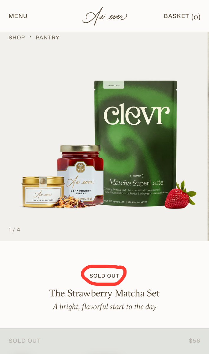 house_of_sussex's tweet photo. Sold out babyyy 🙌🏽🍵🍓 #meghaneffect #aseverbymeghan #strawberrymatcha #clevrblends https://t.co/8ybfxaIZx8