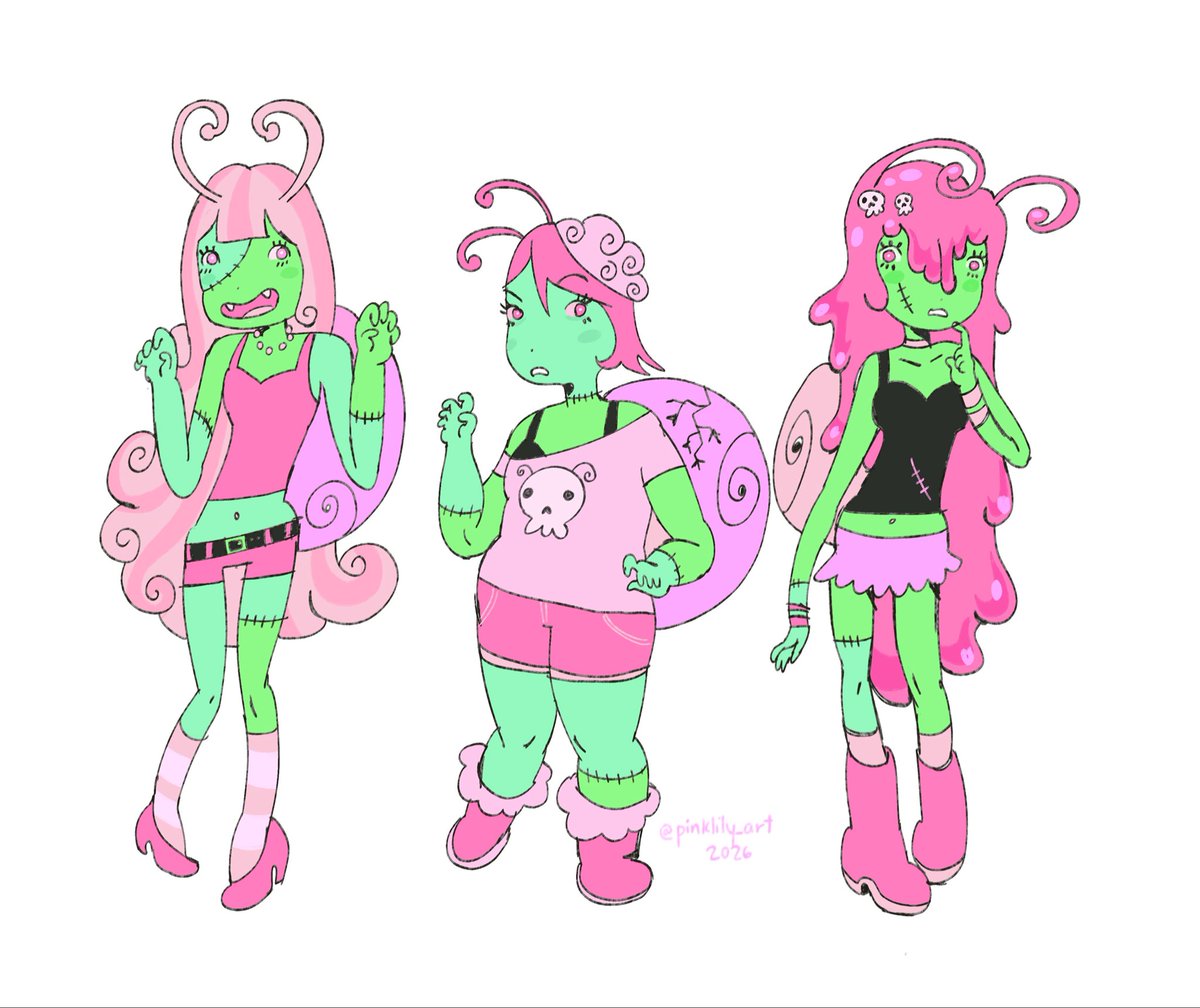 pinklily_art's tweet photo. zombie snail designs 🧟💚🩷 https://t.co/gUgcKMCfE5