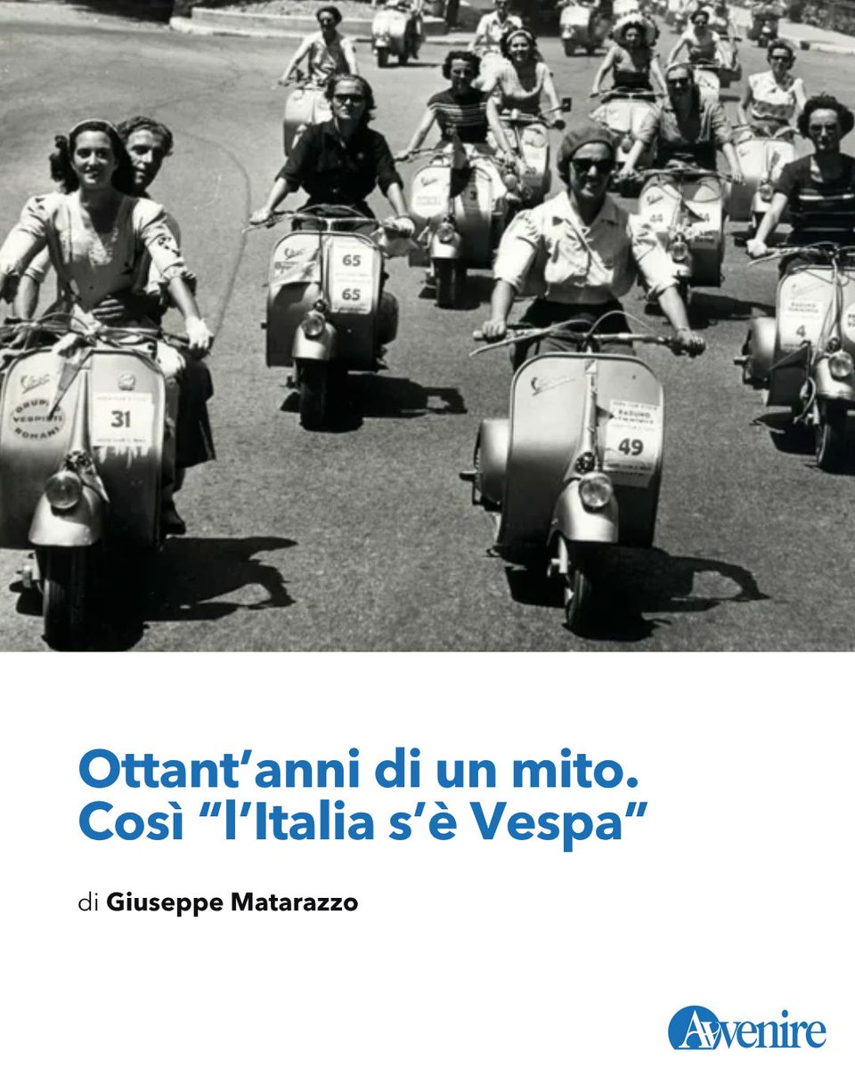 Avvenire_Nei's tweet photo. Le due ruote iconiche della "dolce vita" sono nate nel 1946, poche settimane prima della Repubblica. Da allora sono uno dei simboli «della creatività e della industriosità» del nostro Paese nel mondo. Dal 25 al 28 giugno la grande festa a Roma. Leggi l'articolo di Giuseppe Matarazzo https://t.co/UdaZtU9XJP