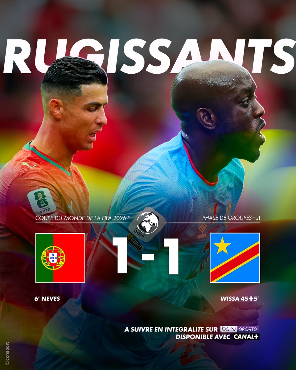 CanalplusFoot's tweet photo. 🚨 La République Démocratique du Congo accroche le Portugal pour le premier match de Coupe du monde de son histoire 🤯

Yoane Wissa a marqué le premier but de l'histoire de son pays dans un Mondial 🇨🇩

#PORRDC https://t.co/4nwyVwjopD