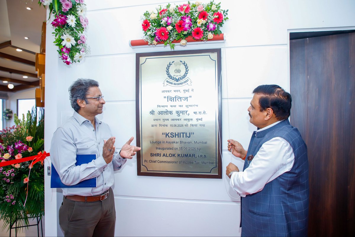 IncomeTaxMum's tweet photo. Shri Alok Kumar, Pr. Chief Commissioner of Income Tax, Mumbai, inaugurated “Kshitij”, the newly developed lounge at Aayakar Bhawan, Mumbai, on 15.06.2026.

The facility has been created to augment departmental infrastructure and enhance taxpayer services by providing a modern and citizen-friendly environment, reinforcing the Department’s commitment to taxpayer-centric governance.

@IncomeTaxIndia @nsitharamanoffc @FinMinIndia @officeofPCM @PIB_India @PIBMumbai