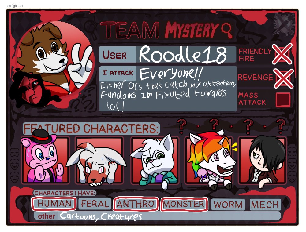 Roodle_18's tweet photo. I Enter the fray, Go Team Mystery!

I welcome your attacks!
https://t.co/VGLkYhRh7P

#artfight #artfight2026 #TeamMystery https://t.co/eQeFSc6q5o