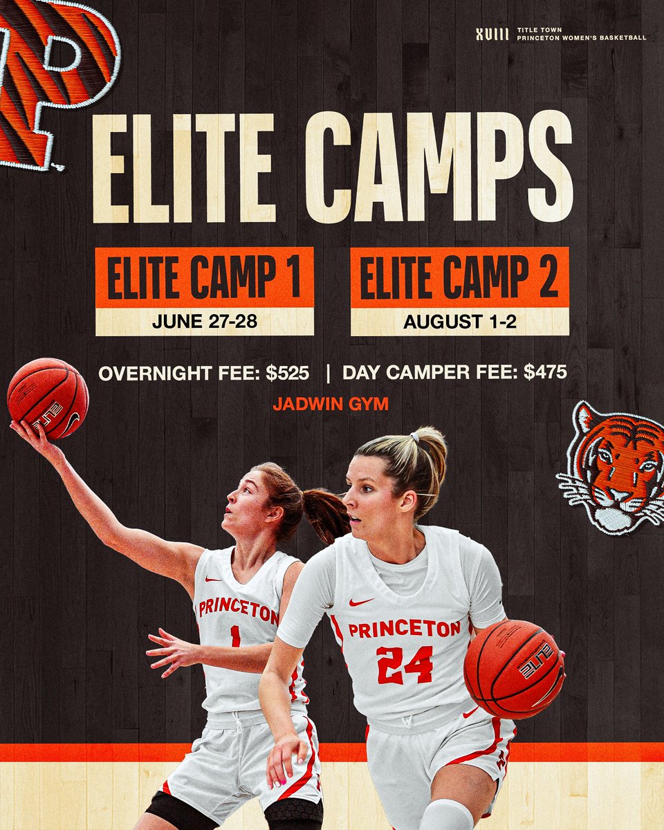 PrincetonWBB's tweet photo. We’re under two weeks away from our first camp! 

Train, eat and sleep like a 🐯 with an overnight experience! 

🔗: https://t.co/uv6PYVAImk https://t.co/rjgPrgUHUy