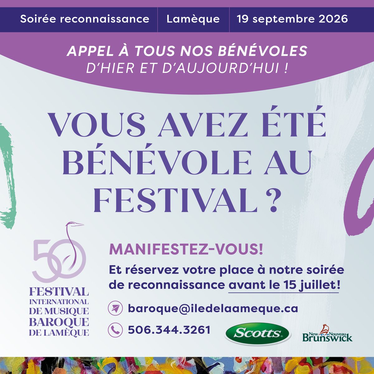LamequeBaroque's tweet photo. Avez-vous été bénévole au Festival international de musique baroque de Lamèque ?  Si oui, joignez-vous à nous pour une soirée reconnaissance. https://t.co/OOZcq2a5lQ