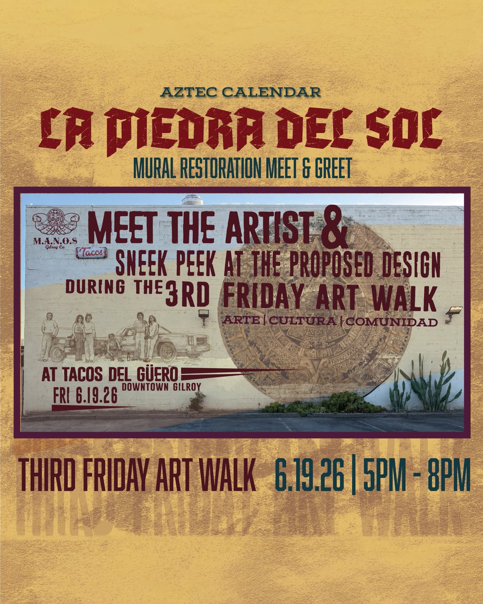 contentmag's tweet photo. Featured: Issue 15.2 “Sight and Sound” — MANOS

Meet the artists &amp; preview restoration designs at Tacos Del Güero during the Gilroy Artwalk. 

Fri, 6/19, 5–8p
Tacos Del Güero
40 Hornlein Ct, Gilroy

✍️: Chris Jalufka 📸: Cyntia Apps

Story: https://t.co/jbolXJwgNF https://t.co/N7NsiRU5fQ