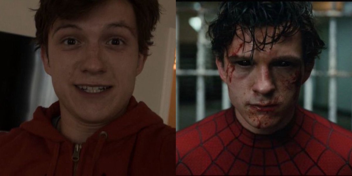 joaoguillll's tweet photo. O Peter Parker do Tom Holland no começo de carreira era mais feliz que criança, hoje é mais triste e não tem uma sorte na vida. https://t.co/1XZ40qMbeY