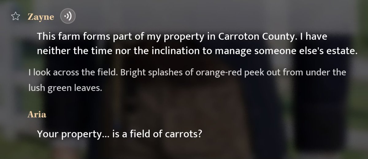 SunforOrchids's tweet photo. * spoilers * 

Im crying 😭 what do you mean Zaynie owns a field of carrots in the CARROTon county? 🫠🫣 https://t.co/rJXF6H143J