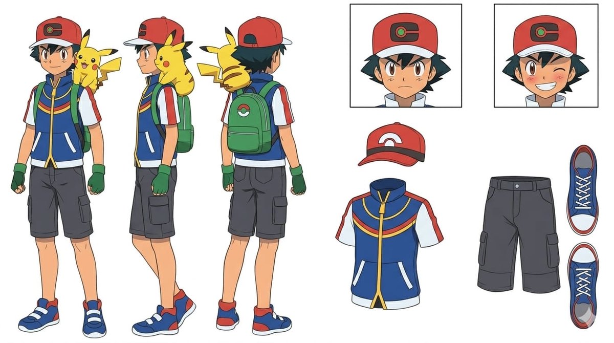 BihLoft's tweet photo. Ash &amp; Pikachu Character Reference Sheet
A professional Ash &amp; Pikachu character reference sheet featuring multiple angles, expressions, and outfit details for anime artists and character design enthusiasts. https://t.co/zcT9fMtegO