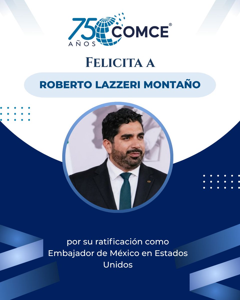 ComceOficial's tweet photo. 👏 Felicitamos a Roberto Lazzeri por su nombramiento como Embajador de México en Estados Unidos. 🇲🇽🇺🇸

Desde el COMCE le deseamos mucho éxito en esta nueva encomienda diplomática.

#COMCE #México #EstadosUnidos #Diplomacia #ComercioExterior #TMEC https://t.co/cSfO5ngGuU
