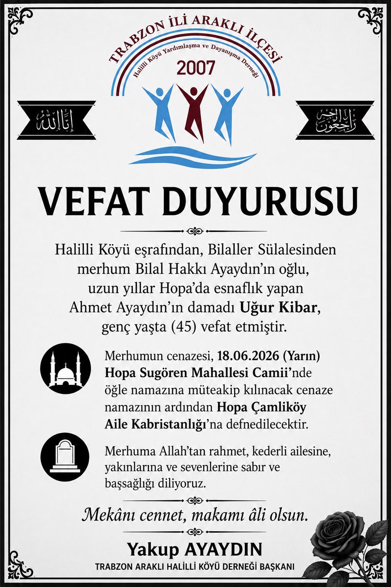 HalilliD's tweet photo. 📢 VEFAT DUYURU https://t.co/4M8gWAvDmE