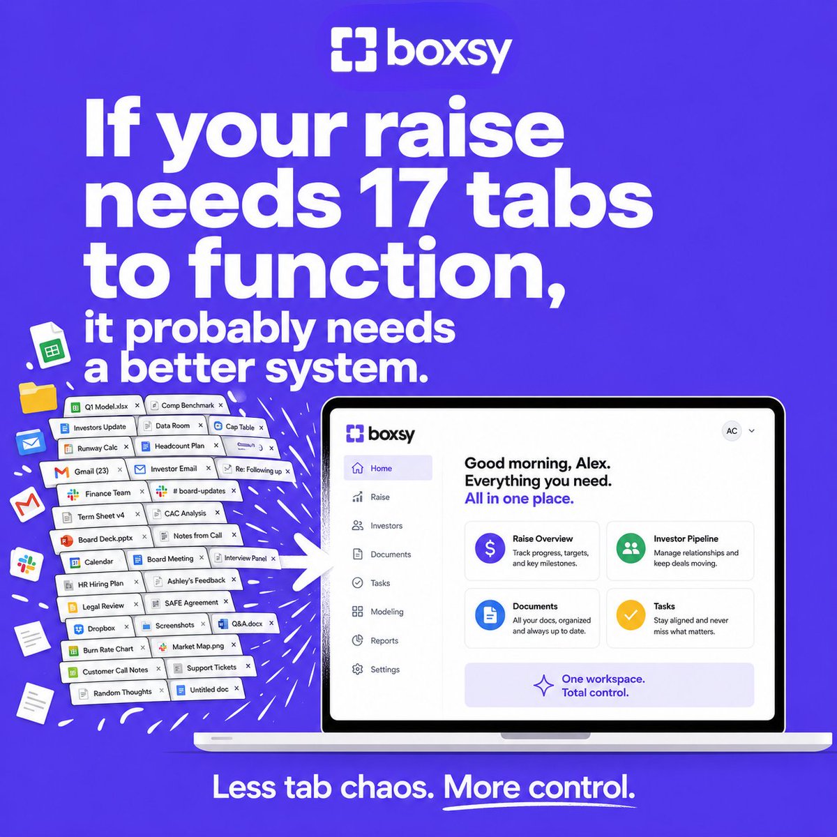 boxsy_io's tweet photo. If your raise needs 17 tabs to function, it probably needs a better system. 💻

Deck.
Cap table.
Notes.
Follow-ups.
Docs.
Email threads.
“Latest version.”

How many tabs are open right now?

🔗 https://t.co/wH4A0YdnxL
🌐 https://t.co/2fV2ytkEjD

#Boxsy #StartupOps #Founders https://t.co/9nO2yE1lKm