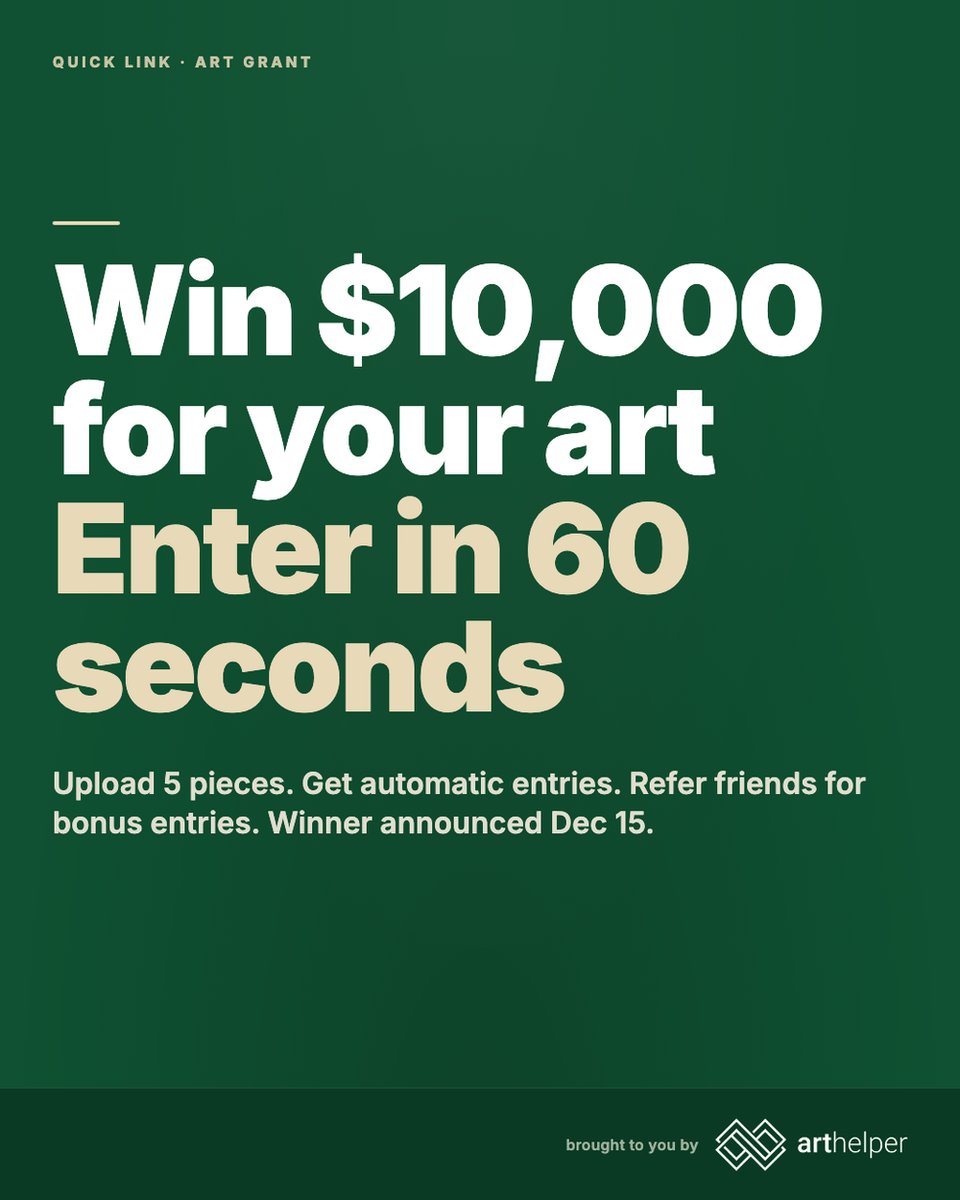 Arthelpercom's tweet photo. $10K art grant. Upload 5 pieces, refer… https://t.co/MiqZ4obzYL