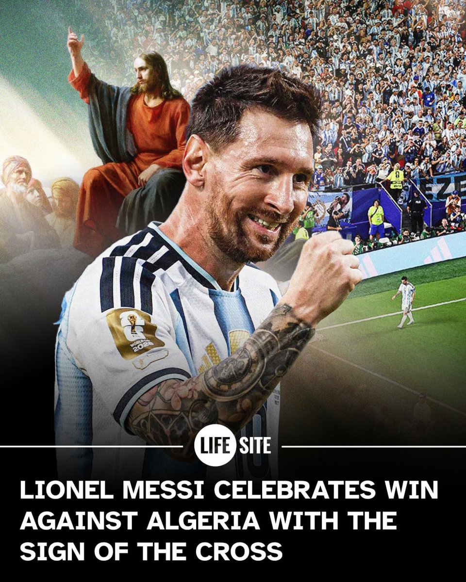 LifeSite's tweet photo. Catholic soccer star Lionel Messi made the Sign of the Cross after Argentina's World Cup victory against Algeria last night!

Christ is King ✝️ https://t.co/XznRkWGD07