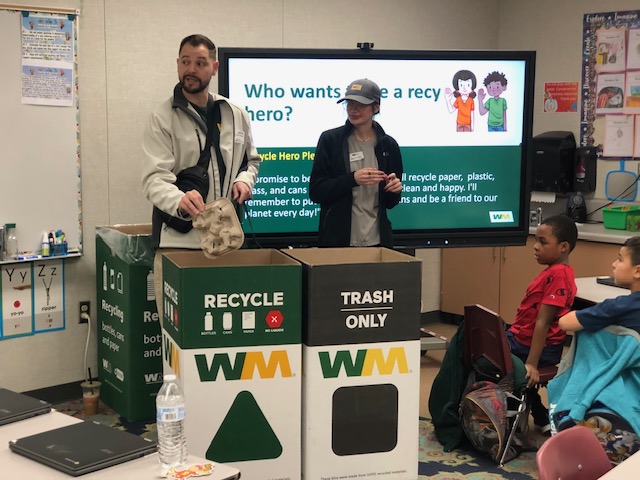 WM_SoCal's tweet photo. Back with Kwincy &amp; Frank at Quail Valley Elementary in Palmdale! ♻️ They showed students what happens when items aren’t recycled, how long waste stays in landfills, and what can (and can’t) be recycled—plus fun demos &amp; visuals! 🌎
#WMSoCal #Recycle #Education #Compost https://t.co/GfvE5uPbjp