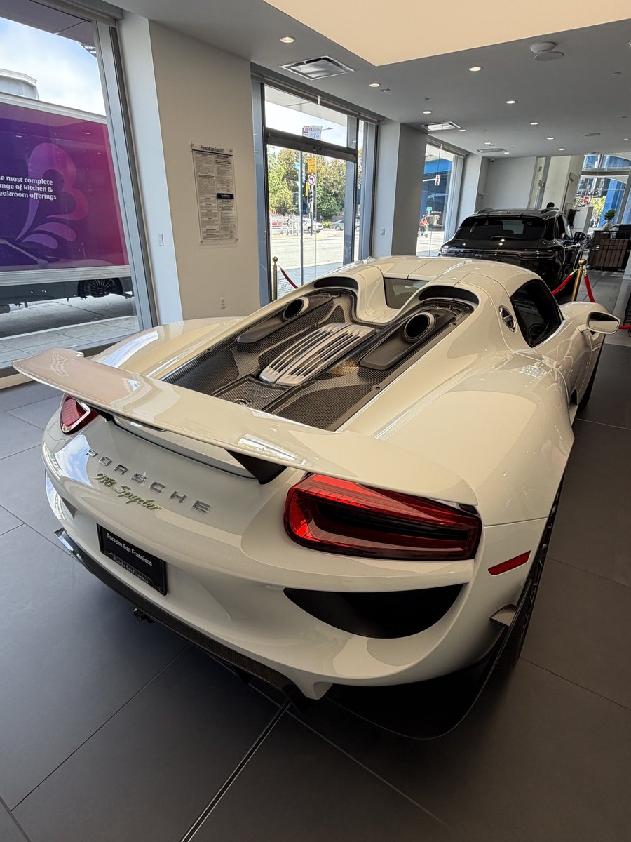toddgoldberg's tweet photo. Another sign SF is preparing for a massive amount of new liquidity: 

918 Spyder on display @ Porsche SF. Listed at a casual $3.2M 

I’ve never seen one for sale at a dealer (only ~300 went to the US) 😅 https://t.co/31A8XnDphR