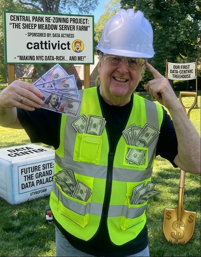 Cabtivist's tweet photo. "I can be bought, sold, and paid for — if the price is right." Bring on the data center in Central Park. https://t.co/nkTiR5ALfc