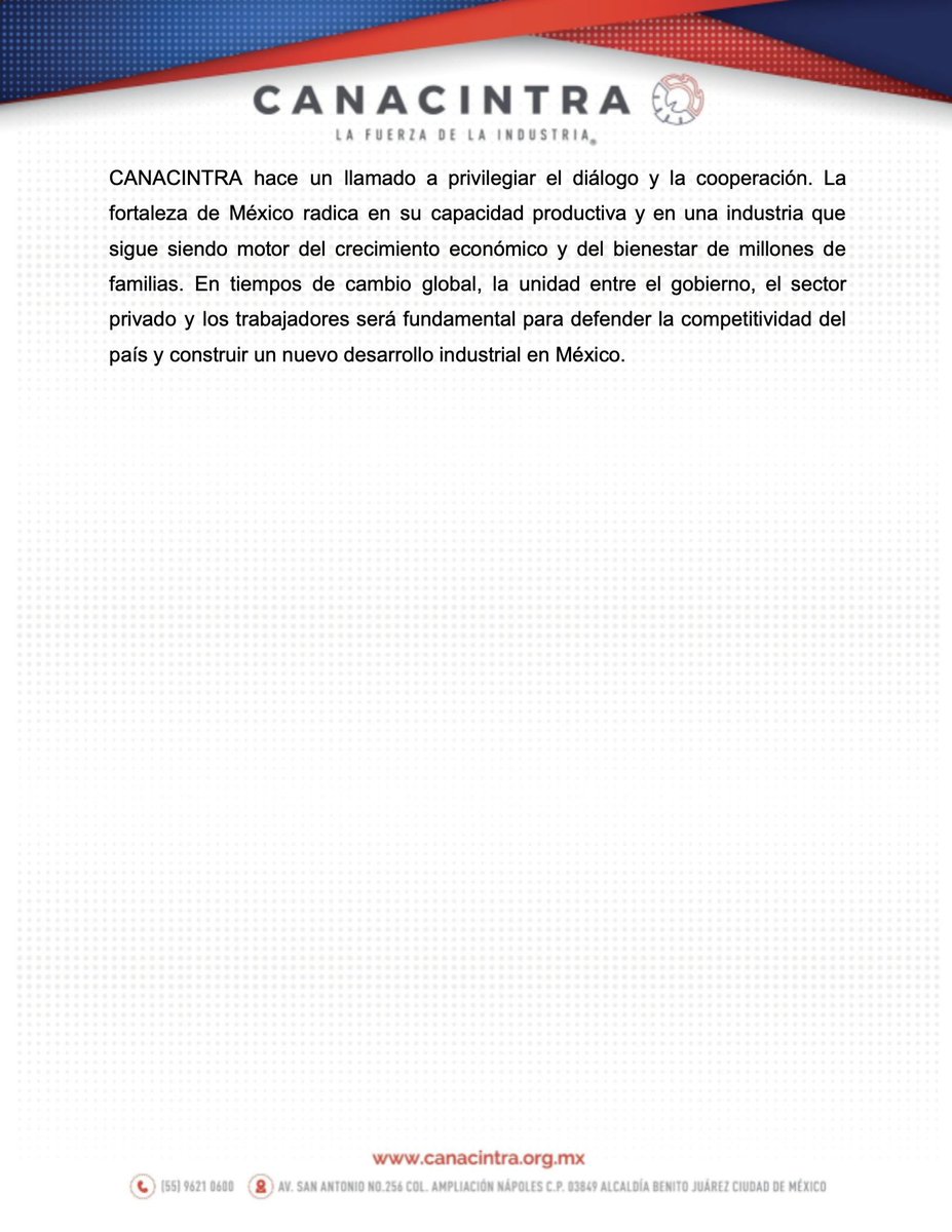 CANACINTRAMex's tweet photo. La reconfiguración del comercio global exige visión de largo plazo. 🇲🇽⚙️

La revisión del T-MEC es clave para potenciar nuestra integración productiva. Abogamos por políticas que garanticen inversión, certidumbre y competitividad industrial. ¡La unidad es fundamental para México! https://t.co/FJ5YPGjiXE