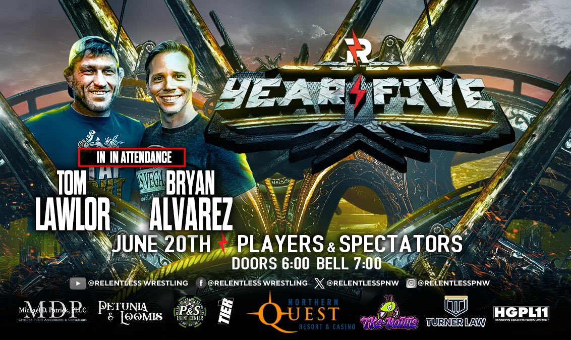 RelentlessPNW's tweet photo. YEAR FIVE SPECIAL GUEST ANNOUNCEMENT!

This Saturday inaugural Relentless Heavyweight Champion, Tom Lawlor, and longtime friend, Bryan Alvarez, are bringing “The Chop and Roll Express” to Spokane! https://t.co/c1YXDXeMh9