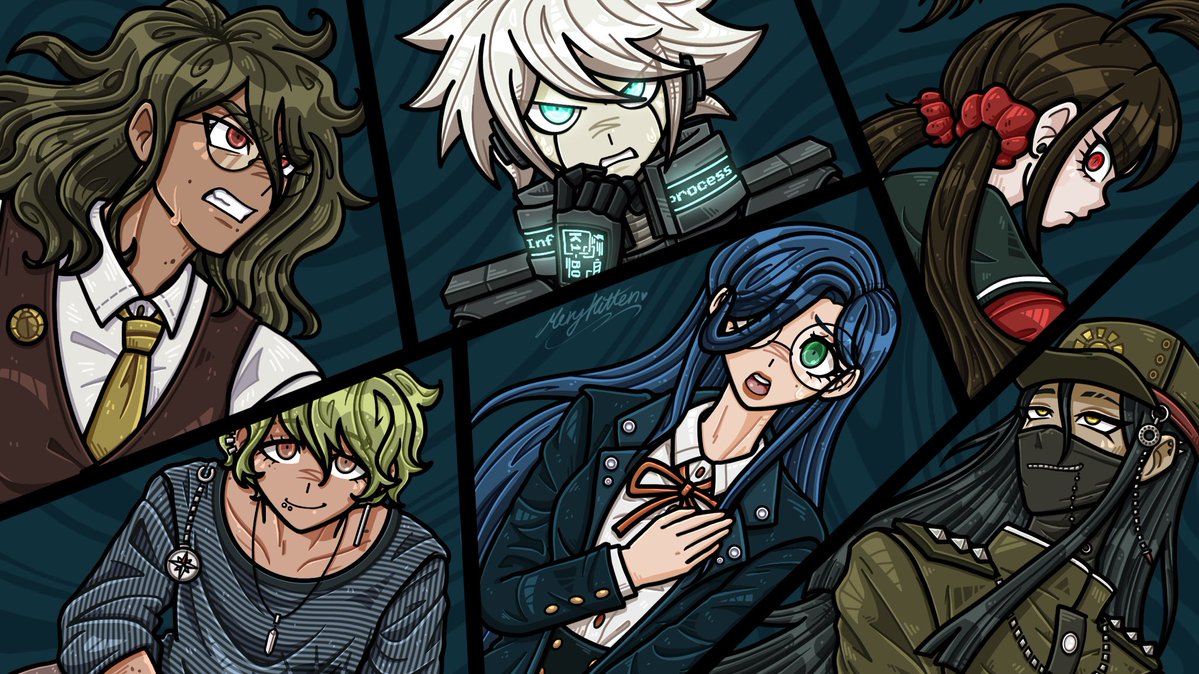 MeryKittenNya18's tweet photo. Danganronpa Pre-trial portraits in my artstyle! (Part 3: V3 cast [2/3]) 

Gave K1-B0 a more futuristic look(?) and gave Gonta a waistcoat rather than a jacket! Thought he’d look amazing in it... 

Next panel soon...

#danganronpa #dtiys https://t.co/nWxy1iP2yK