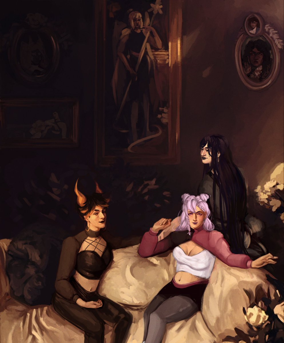 roe_mimo's tweet photo. Planning to join team tragedy for art fight, Im thinking about going for this style that I did for a friend’s gift?  Less directly of a parody of classical works of course.  Featuring @GraekTarmikos ‘s characters <3 https://t.co/ugGzB3ugga