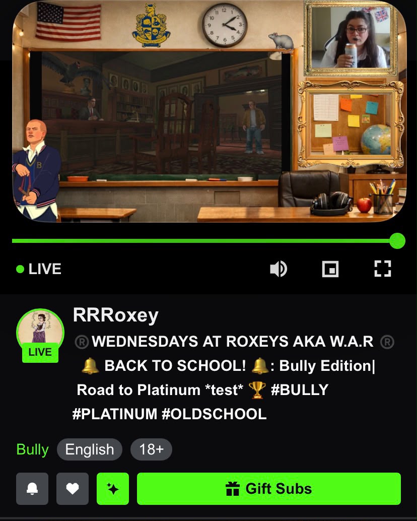 Roxeybg's tweet photo. Watch me play Bully for the first time! Think you can do better come shout at me for FREE on KICK @ https://t.co/crQWfce0Do or watch me for funzies on https://t.co/tGyXd8Ugvn and get me to platinum baby!
#rroxey
#britgames
#platinum
#bully
#girlgamer
#bullworth
#rockstargames https://t.co/uaXn5ujEBg