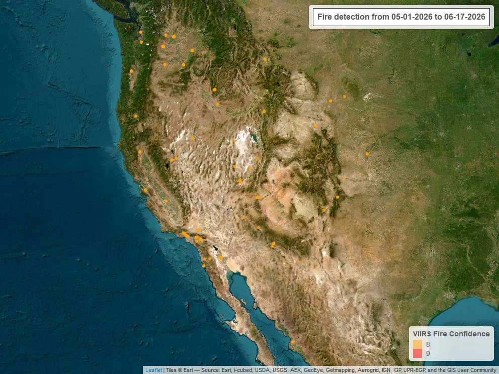 alihassansha12's tweet photo. π₯ VIIRS Active Fire Detections Across the Western United States (MayβJune 2026) πΊπΈπ°οΈ
#RemoteSensing #GIS #VIIRS #WildfireMonitoring #FireDetection #EarthObservation #SatelliteData #ClimateChange #EnvironmentalMonitoring #GeospatialAnalysis #WildfireSeason #USA https://t.co/NC0jyyogDP