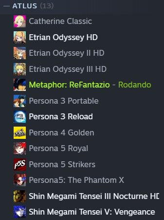 thisgoxcx's tweet photo. meus joguinhos da atlus aumentaram na steam tão lindo isso https://t.co/t50orxBSFj