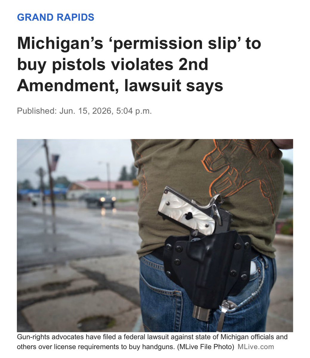 BouchardforMI's tweet photo. The permission slip is called the constitution. You can find it under the 2nd amendment. The fact Michigan can arbitrarily deny the ability for someone to purchase a firearm should alarm any law abiding citizen. 

This has nothing to do with trying to decrease crime, it’s a gun grab pure and simple. I will always defend the 2nd Amendment from big government over reach. Americans have the right to defend themselves regardless of what the radical left thinks. 🇺🇸