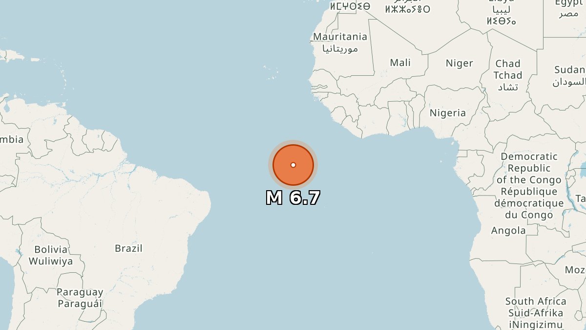 NewEarthquake's tweet photo. M6.7 earthquake 🟠

Central Mid-Atlantic Ridge
Jun 17 18:56 local time (14m ago)
Depth 10 km
https://t.co/kXnCE5BKxn https://t.co/m9gZafsLWQ