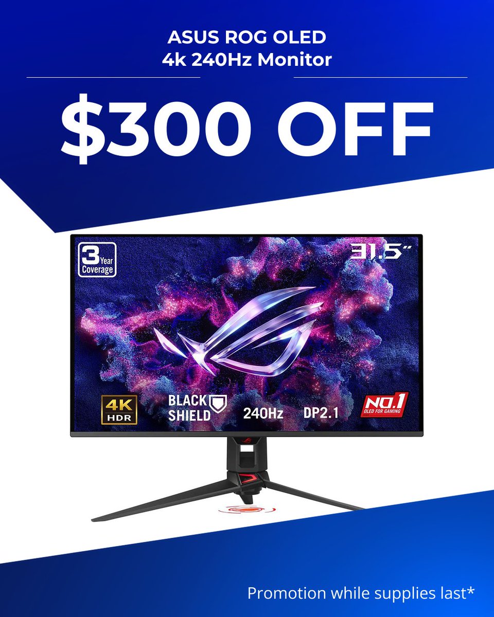 NeweggCan's tweet photo. The premium ASUS Gaming Monitor 🖤

🖥240Hz buttery smooth refresh
🔥0.03ms — basically zero input lag
✨HDR500 for visuals that hit different

The endgame monitor for gamers who refuse to compromise on resolution OR speed.
Learn More: https://t.co/JAT1rwnJ7Y https://t.co/bbRFZc8AOd