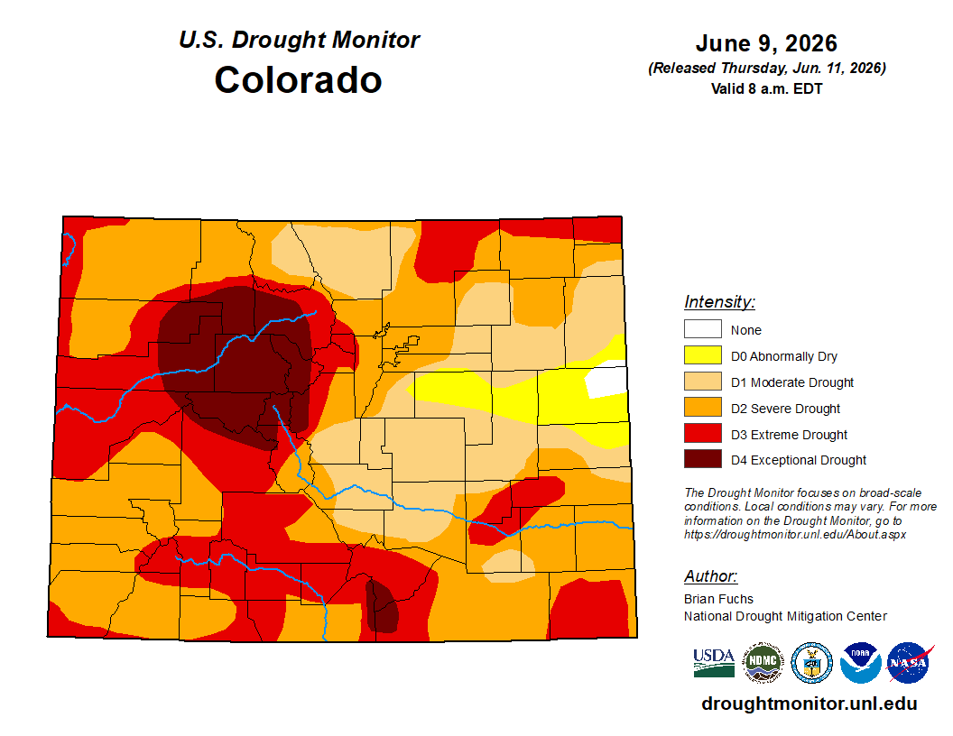 US_Stormwatch's tweet photo. A drought emergency has been issued for Colorado. 

The headwaters of the Colorado River are in extreme to exceptional drought, the worst category of drought.

It's going to be a brutal summer of water shortages, drought, and extreme heat in the West. https://t.co/ygYC3ez0p0