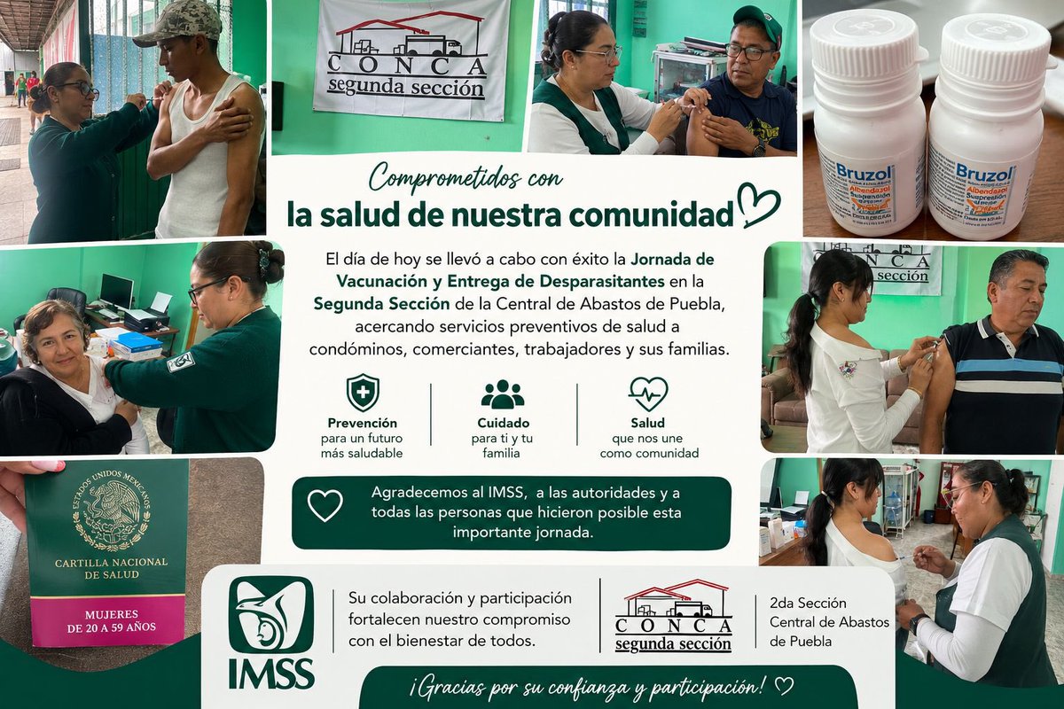 conca2dasecc's tweet photo. El día de hoy se llevó a cabo con gran éxito la Jornada de Vacunación y Entrega de Desparasitantes en la Segunda Sección de la Central de Abasto de Puebla, acercando servicios preventivos de salud a condóminos, comerciantes, trabajadores y sus familias. https://t.co/XdxDVA2XGp