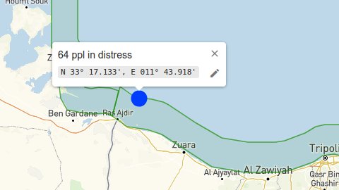 alarm_phone's tweet photo. 🆘 ~64 people in distress north of Abu Kammash, #Libya!

We are in contact with this group in distress in the central #Mediterranean. Their say that their engine is malfunctioning. With the night coming, we are very concerned. Authorities are alerted, act before it is too late! https://t.co/aqksdFBy1v