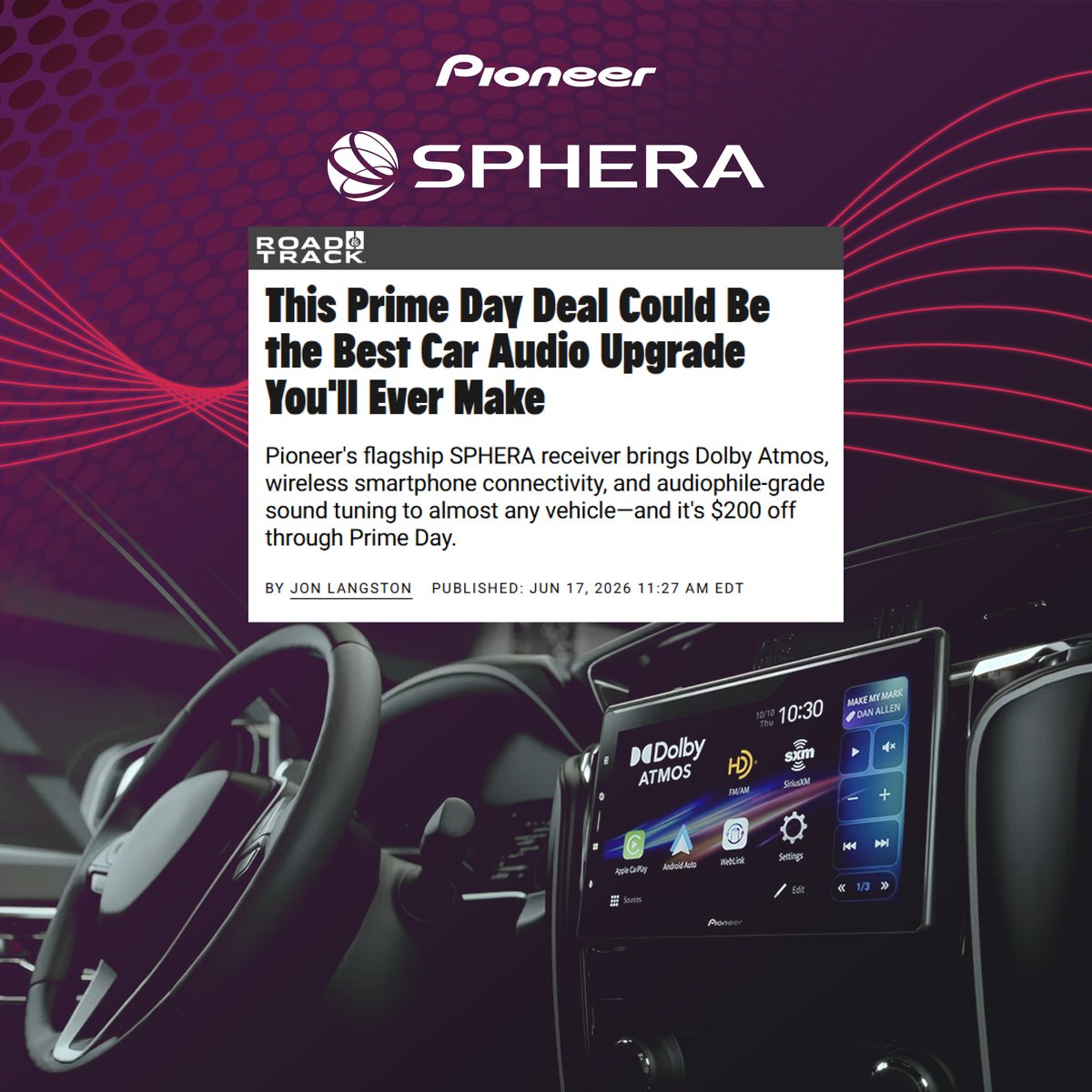 PioneerUSA's tweet photo. Sound quality, connectivity, or navigation—which would you upgrade first?
@RoadandTrack  highlighted the Pioneer #SPHERA as one of the best car audio upgrades available, and it's currently on sale for Prime Day.
Read more: https://t.co/fnT5VNptYh
#PioneerCarAudio #PrimeDay https://t.co/6WxOm877Tm