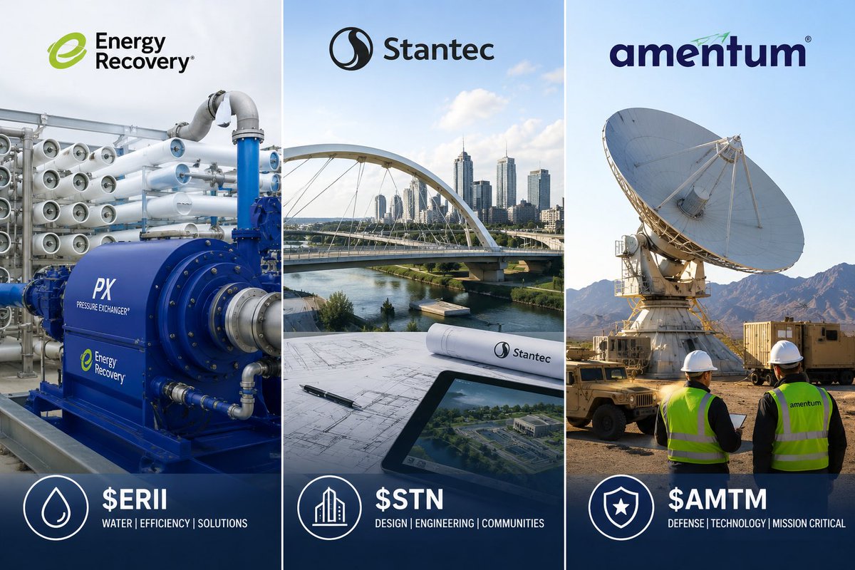 elpistollero_'s tweet photo. 🔔Trois titres pour lesquels je vise une belle remontada. $ERII $STN $AMTM Pas forcément les dossiers les plus populaires du moment, mais des entreprises exposées à des tendances de long terme que le marché pourrait encore sous-estimer : l’eau, les infrastructures critiques et la souveraineté technique.

$ERII  Energy Recovery

La plupart des investisseurs voient Energy Recovery comme une société liée au dessalement. La vraie thèse est plus large : c’est une entreprise qui monétise la pression et l’efficacité énergétique dans les infrastructures hydrauliques. Le dessalement reste un marché porté par le stress hydrique mondial, mais le potentiel vient surtout de la généralisation des technologies permettant de réduire les coûts énergétiques de l’eau. Un aspect souvent oublié est que ces enjeux concernent également certains usages stratégiques et militaires, où l’autonomie en eau devient un sujet de plus en plus important.

$STN   Stantec

Beaucoup considèrent Stantec comme un simple bureau d’ingénierie. La thèse intéressante est qu’il s’agit d’un levier indirect sur plusieurs mégatendances simultanées : infrastructures, eau, résilience climatique, urbanisation et modernisation des réseaux. À mesure que les projets deviennent plus complexes et plus réglementés, la valeur se déplace vers les acteurs capables de concevoir, coordonner et sécuriser leur exécution. Stantec vend avant tout une expertise devenue rare.

$AMTM  Amentum

La lecture classique d’Amentum est celle d’un sous-traitant gouvernemental. La lecture plus profonde est celle d’un acteur exposé à la montée des enjeux de souveraineté. Défense, nucléaire, infrastructures critiques, spatial et sécurité nationale nécessitent des compétences techniques et des habilitations difficiles à reproduire. La valeur d’Amentum réside moins dans les contrats eux-mêmes que dans sa capacité à être un partenaire indispensable pour l’exécution de missions stratégiques.