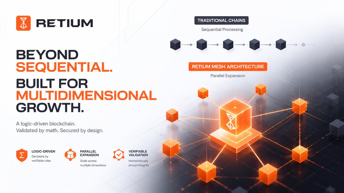 rxbapo's tweet photo. Traditional chains process blocks sequentially. Retium's mesh architecture allows parallel expansion across multiple dimensions.

@RetiumChain describes itself as a logic-driven blockchain where decisions and validation are based on verifiable mathematical rules. https://t.co/WHFVzbzWFm