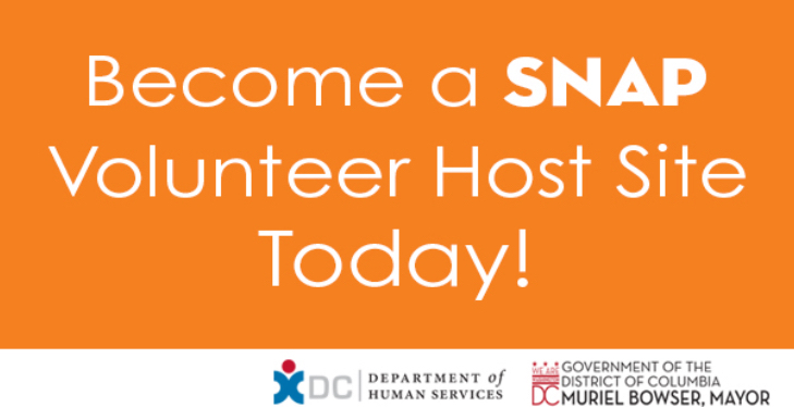 DCHumanServ's tweet photo. We’re looking for community partners to serve as host sites for our SNAP Volunteer Program. 

Join an info session: https://t.co/7p20VBWa9S 

Submit an application: https://t.co/4w0v1h6ywf 

Learn more: https://t.co/So2ExcX3cB https://t.co/qCvukEz9p7