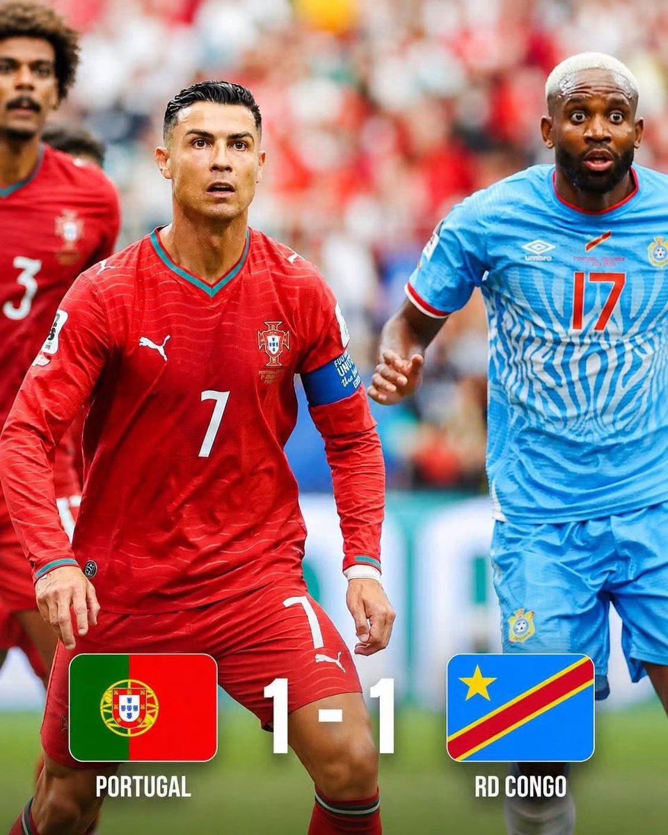 bellamy4lyf's tweet photo. 🚨 SENSATION! Portugal concede a 1-1 draw with DR Congo! 🤝🇵🇹🇨🇩

Congratulations to the Congolese who get the first point in their history in the World Cup 😍👏🇨🇩 https://t.co/rhRTpr2dLE