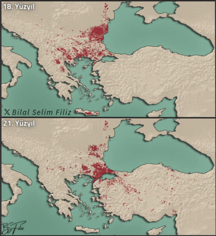 BilalSelimFiliz's tweet photo. Rumeli Türklerinin yayılım sahası üzerine;

4-5 yıl önce hazırladığım, imparatorluğun çöküşünden öncesini ve günümüzü gösteren harita önüme düştü.

Buna bir güncelleme getirsek ve daha detaylı, kaliteli bir çalışma ortaya çıkarsak hiç fena olmaz. Burada dursun şimdilik. https://t.co/Z62praerpj