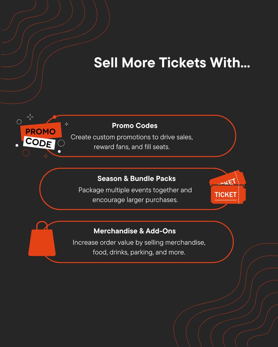 sportsthread's tweet photo. Selling tickets is just the start.

🎟️ Promo Codes
📦 Season &amp; Bundle Packs
🛍️ Merchandise &amp; Add-Ons

More than ticketing. A revenue engine built for sports organizations. https://t.co/Ixc2KuUJcJ