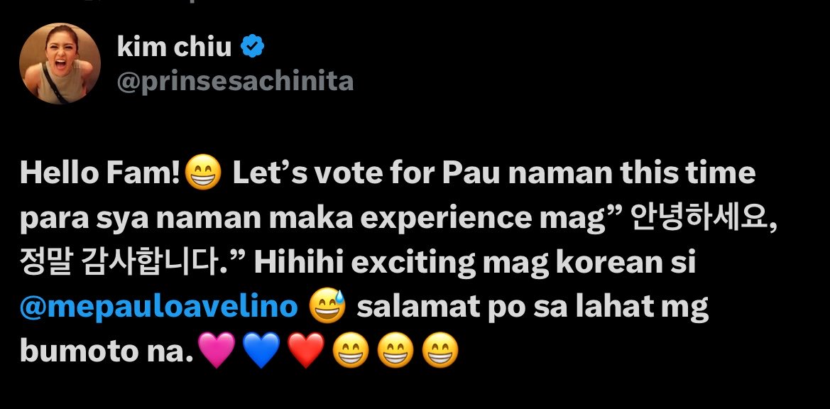 MsMeansen's tweet photo. I’m a kimmers of course gusto ko din si Bebe gurl ang manalo for the 2nd time pero Paulo also deserve the recognition wow naman tlga sa acting pro she said it lets give our support ksi she wants Pau to win this because he deserves this also basta ako vote dalawa just to keep them https://t.co/ygDy614le8