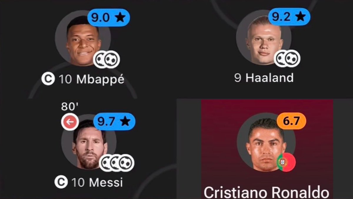 JackedPinky's tweet photo. one isn't like the others 

#Messi #Mbappe #Haaland #Ronaldo #WorldCup https://t.co/NhCrv7i5zG