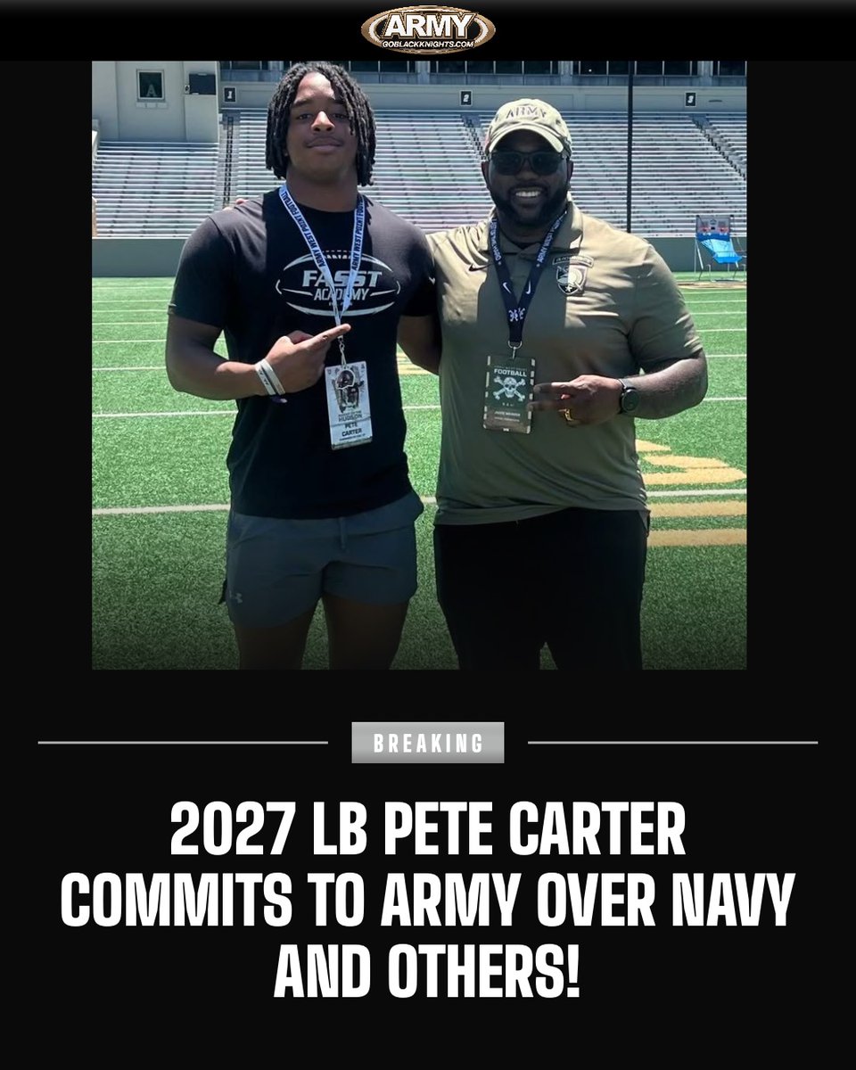 goblackknights's tweet photo. 🚨#ArmyFootball Commitment Alert🚨 

Black Knights add talented LB Pete Carter to the 2027 Recruiting Class

"Come Inside https://t.co/FLfCjr5Sc9 For The Latest Dose Of Recruiting News, Analysis, Highlights &amp; Updates”  

Story:  https://t.co/CxrL3os0hY https://t.co/Ds2hy7gQlt