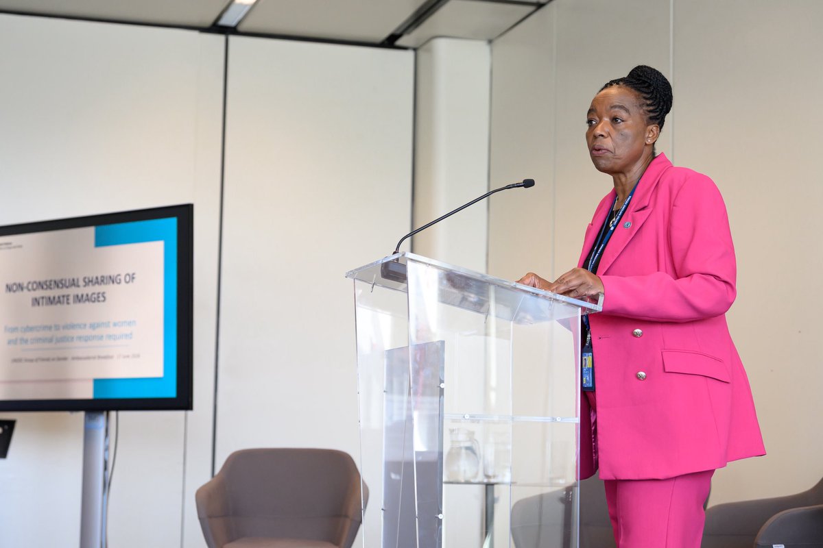 Monica_Juma_'s tweet photo. It was a pleasure to address the @UNODC Group of Friends of Gender and to speak on the issue of online violence and the non-consensual sharing of intimate images.
 
This is a matter of profound concern as technology makes it easier to create and circulate this kind of material online, with women particularly vulnerable and deliberately targeted.
 
We must strengthen our responses to this type of harm, by implementing laws and international instruments, including the recently adopted @UN Convention against Cybercrime, working closer with the private sector and technology companies and building a whole-of-society response.
 
UNODC is uniquely positioned to support these efforts through our cross-cutting thematic expertise and our experience working across the full criminal justice chain.
 
Together, we can create digital spaces that are safer, fairer and anchored in human dignity.
 
I am grateful to Ambassador Cynthia Chidiac of Lebanon and Ambassador María Sebastián de Erice of Spain, the Co-Chairs of the Group of Friends for their leadership on this cause, and for convening today’s event. Thank you.