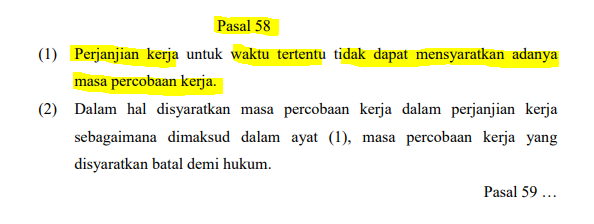MenteriPekerja's tweet photo. Karyawan kontrak (PKWT) haram hukumnya pakai masa probation!

-Masa probationnya batal demi hukum (dianggap nggak pernah ada).
-status kerja bisa jadi  PKWTT  sejak hari pertama.

Pasal 58 UU 13 tahun 2003 https://t.co/FauPW74iwE