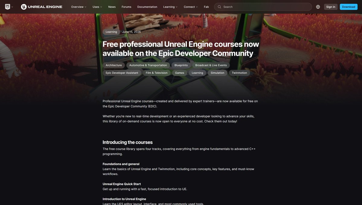 DJone01's tweet photo. Free professional Unreal Engine courses now available on the Epic Developer Community 🕹️.

20+ professional Unreal Engine courses are now FREE on the Epic Developer Community 🎓

🔗: https://t.co/g9sghB0nvm

#UnrealEngine #GameDev #JobSkills #WorkSkills https://t.co/bny1bZIpsP