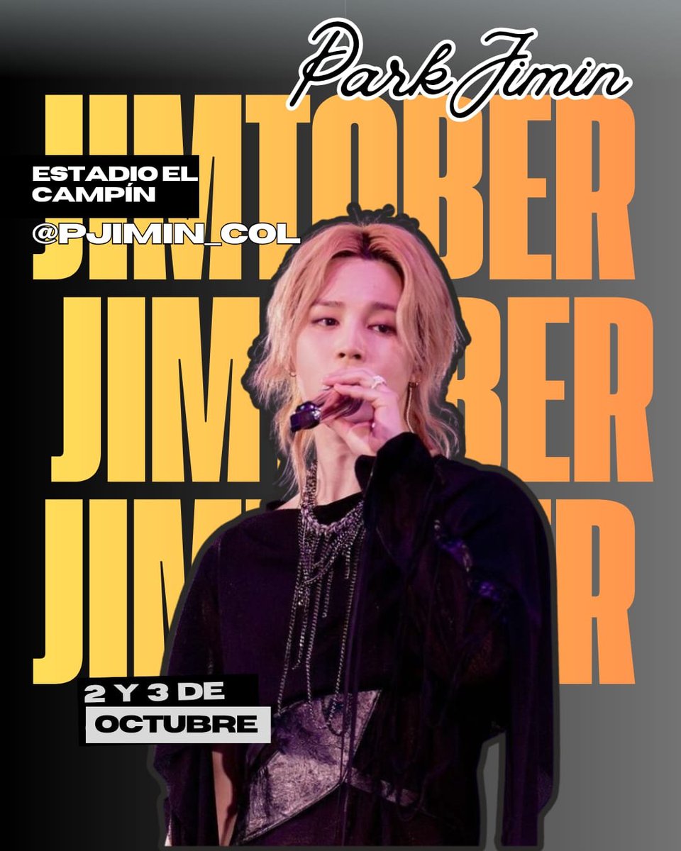 StreamJiminCol's tweet photo. Después de tanto esperar, por fin podremos verlo brillar frente a nosotros. ✨

Que octubre llegue pronto. 💛

📍 El Campín, Bogotá
📅 2 y 3 de octubre

#JimtoberEnBogotá #ElCampínLeCantaAJimin #jimtoberfestcolombia2026

📩 Escribenos para más información 
https://t.co/X5E6KaxAEQ https://t.co/aGkpLY1449