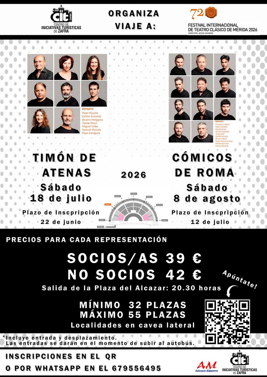 CitZafra's tweet photo. El Festival de Mérida nos espera. 
El 18 de julio, Timón de Atenas; y el 8 de agosto, Cómicos de Roma.
¡No te quedes sin tu plaza!
Salida desde Zafra. 
Reservas en el enlace: https://t.co/ZAS0fEQyIZ https://t.co/XWjueprpX3